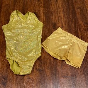 Destira girls sparkly gold leo & shorts